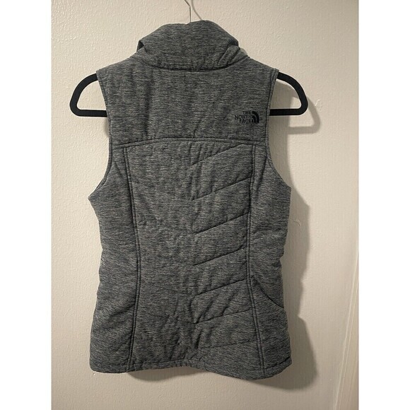 The North Face Sz S/P Heathered Gray Puffer Vest Womens Quilted Full Zip Logo - Picture 2 of 8